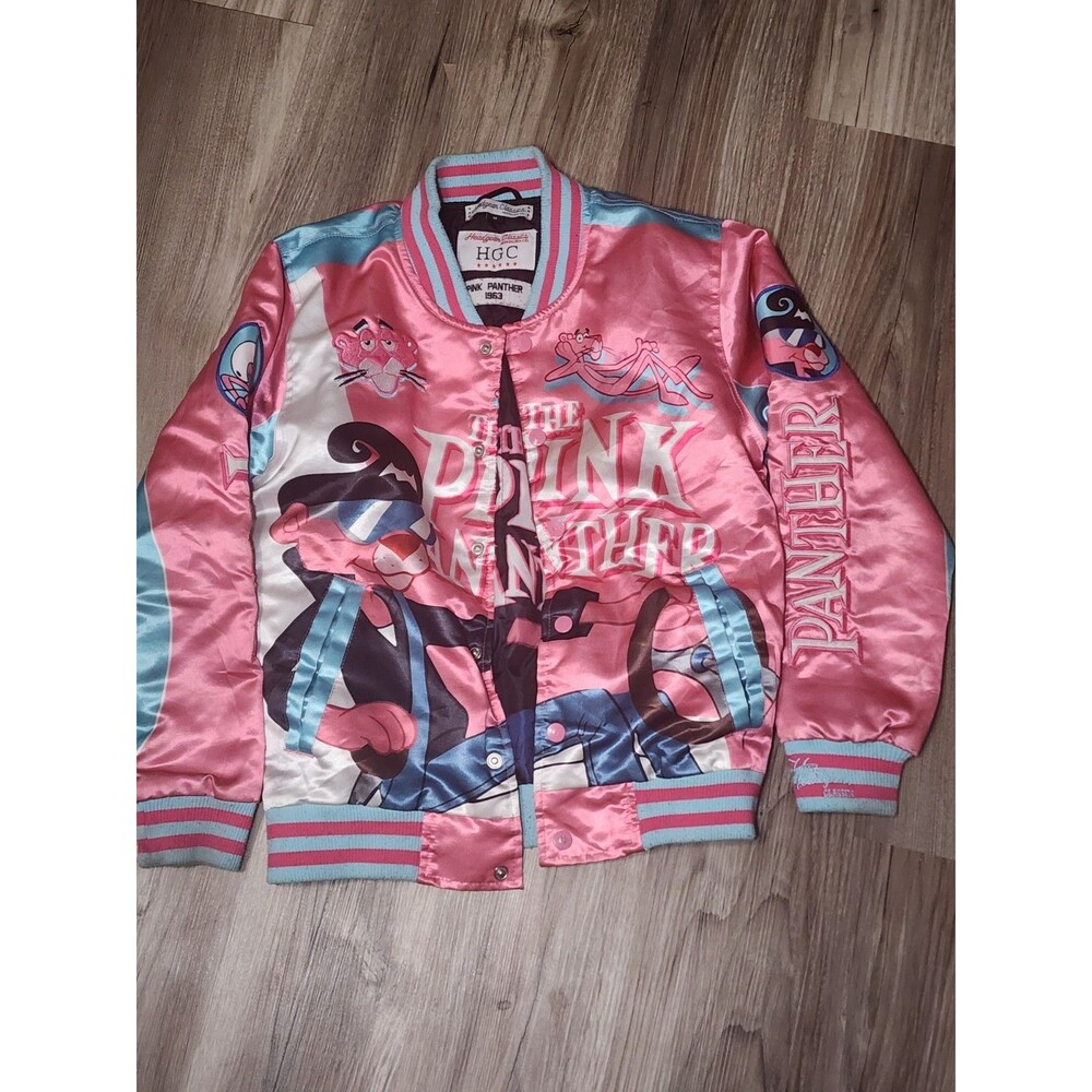 Headgear Classics Nostalgia Pink Panther Satin Bomber Jacket Size Medium Read
